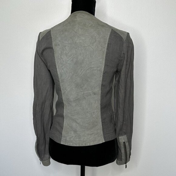 Armani Collezioni Linen Suede Jacket Size 4 Gray Full Zip Patchwork - Picture 3 of 15